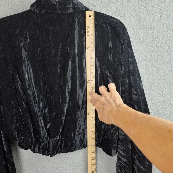 Zara Jacket Womens M Black Crushed Velvet Cropped Silver Zipper Pockets Dolman - Picture 8 of 15